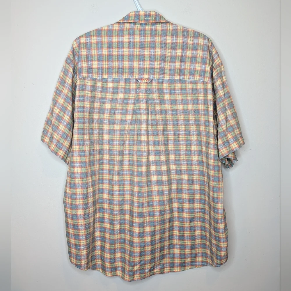 GANT Heritage Twill Plaid Short Sleeve Button Up Shirt Men's Large Vintage - Picture 4 of 9